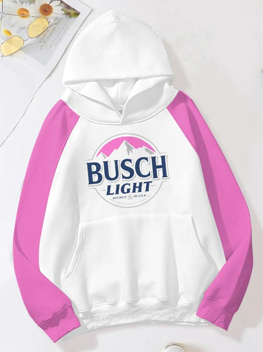 Busch Light Front Pocket Pink And White Basic Hoodie