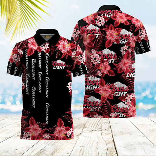 Coors Light Red Hibiscus Polo Shirt