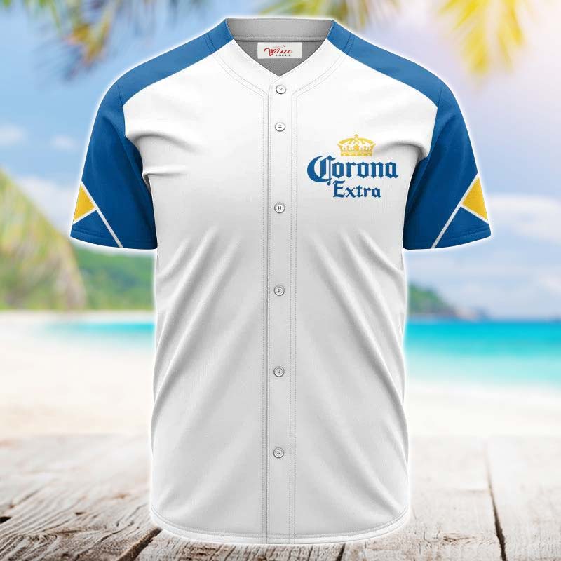 Corona Extra White And Blue Jersey Shirt - VinoVogue.com