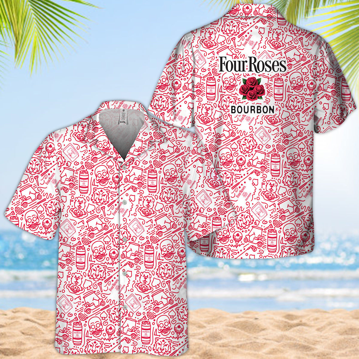 Four Roses Bourbon Summer Doodle Art Hawaiian Shirt