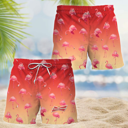 Budweiser Flamingo Hawaiian Shirt And Shorts Set