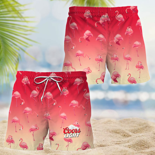 Coors Light Flamingo Hawaiian Shirt And Shorts Set