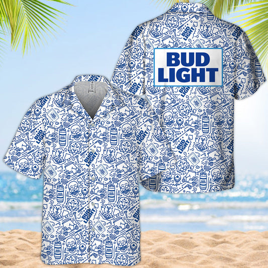 Bud Light Summer Sticker Drawing Hawaiian ShirtBud Light Summer Doodle Art Hawaiian Shirt
