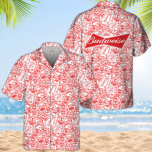 Budweiser Summer Sticker Drawing Hawaiian Shirt