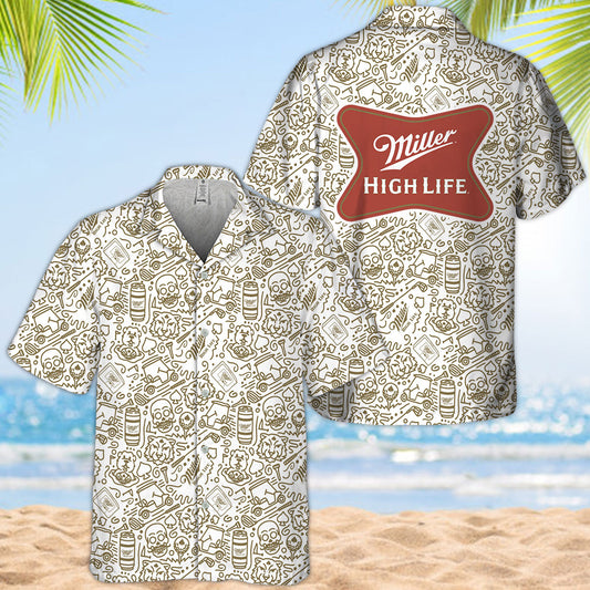 Miller High Life Summer Sticker Drawing Hawaiian ShirtMiller High Life Summer Doodle Art Hawaiian Shirt