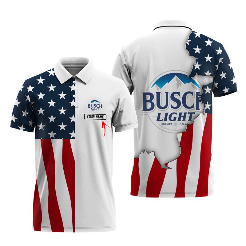 Personalized Busch Light American Flag Polo Shirt