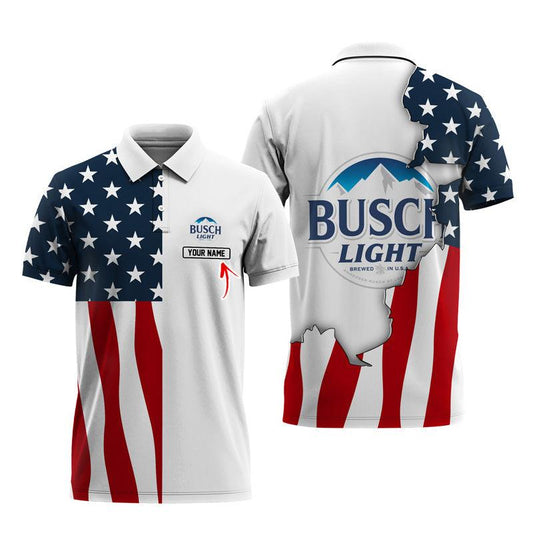 Personalized Busch Light American Flag Polo Shirt
