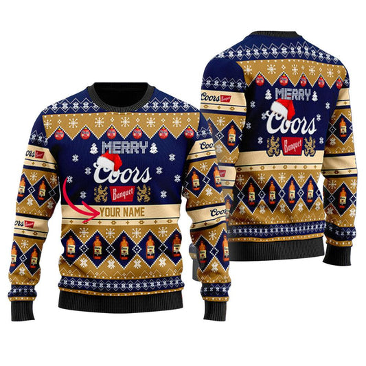 Personalized Merry Coors Banquet Christmas Ugly Sweater