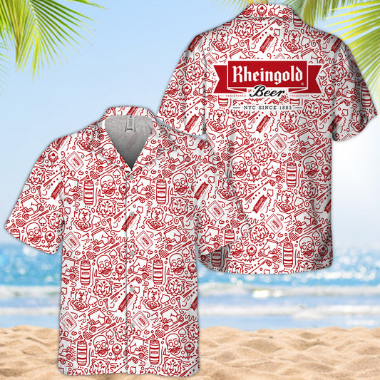 Rheingold Beer Summer Doodle Art Hawaiian Shirt