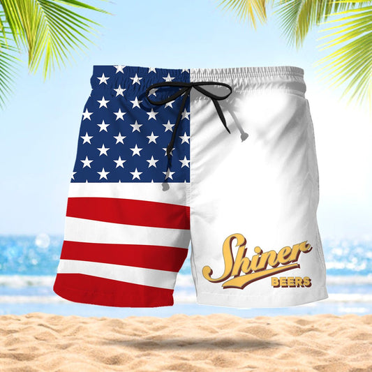 Shiner Bock American Flag Swim Trunks - VinoVogue.com