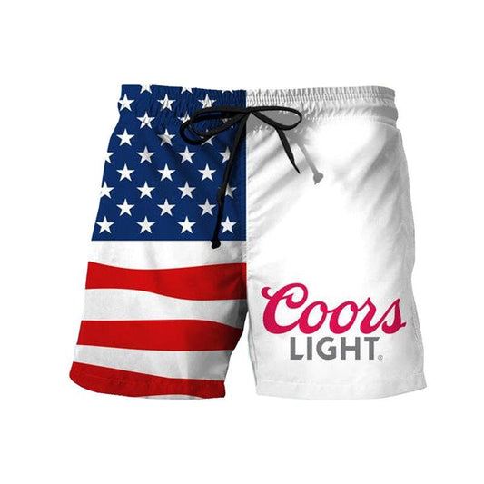 Vintage USA Flag Fourth Of July Coors Light Swim Trunks