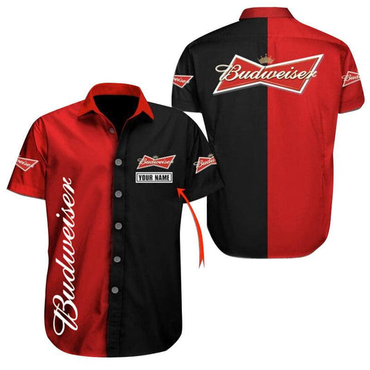 Personalized Red Budweiser Button Shirt