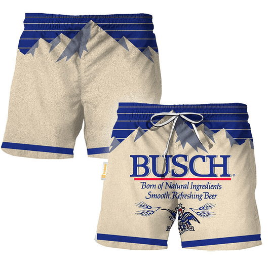 Busch Light Blue And Beige Swim Trunks