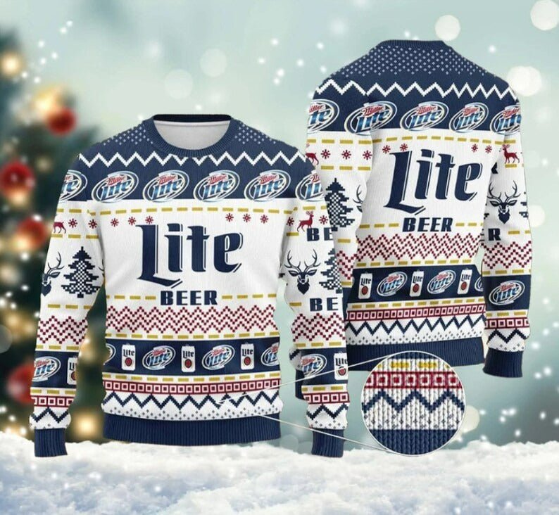 Unique Prints on Miller Lite Christmas Sweaters - VinoVogue.com