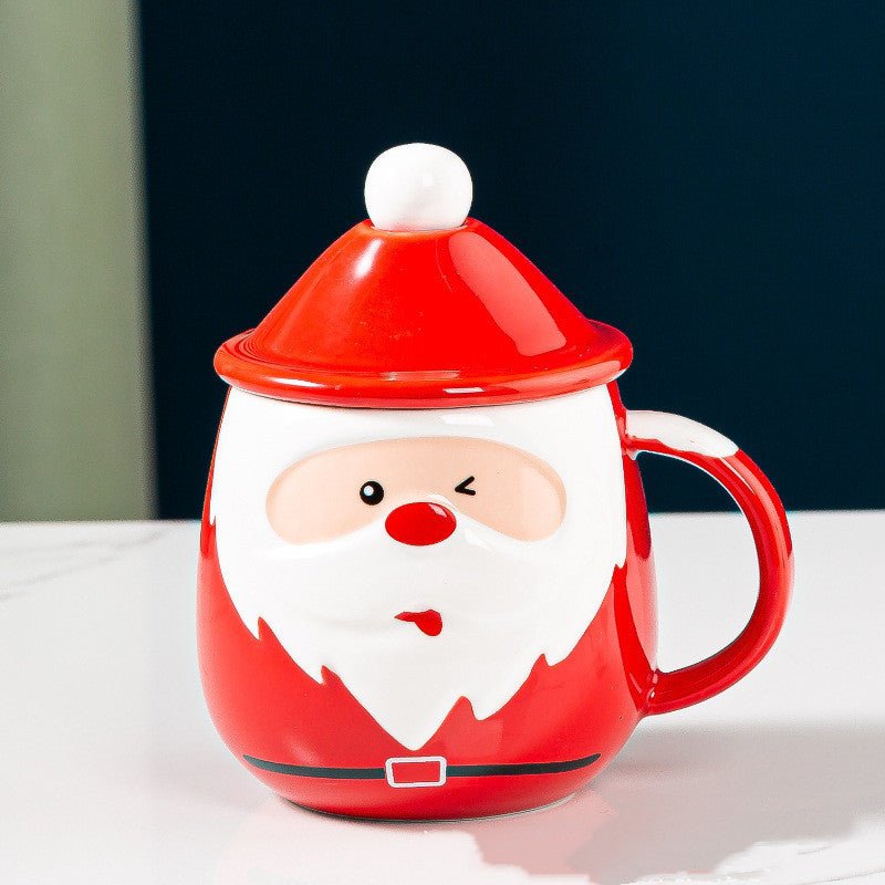 Santa Claus Ceramic Mugs Milk Coffee Cups With Lids Spoons - VinoVogue.com