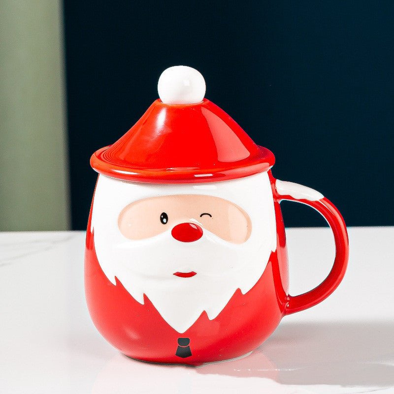 Santa Claus Ceramic Mugs Milk Coffee Cups With Lids Spoons - VinoVogue.com