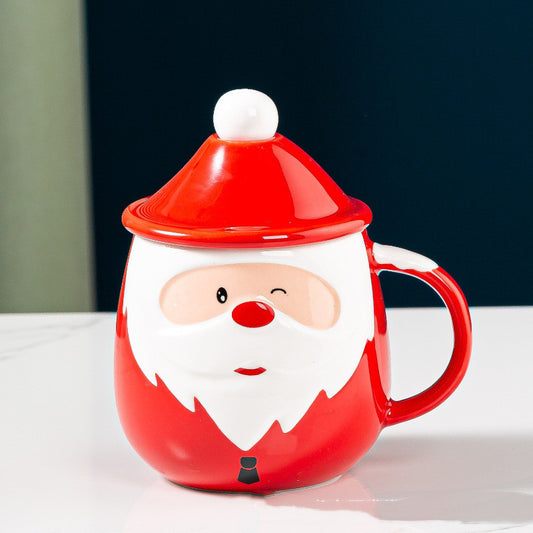 Santa Claus Ceramic Mugs Milk Coffee Cups With Lids Spoons