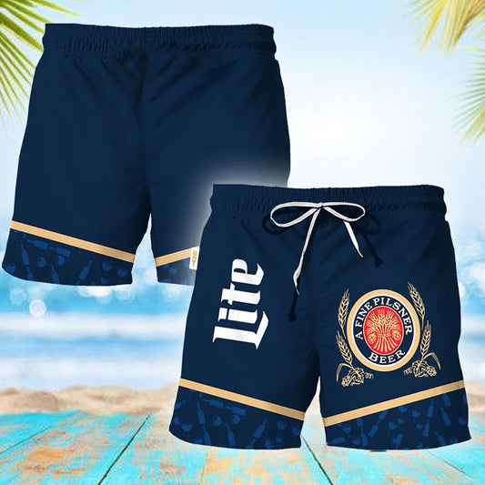 Miller Lite Bottle Pattern Swim Trunks - VinoVogue.com