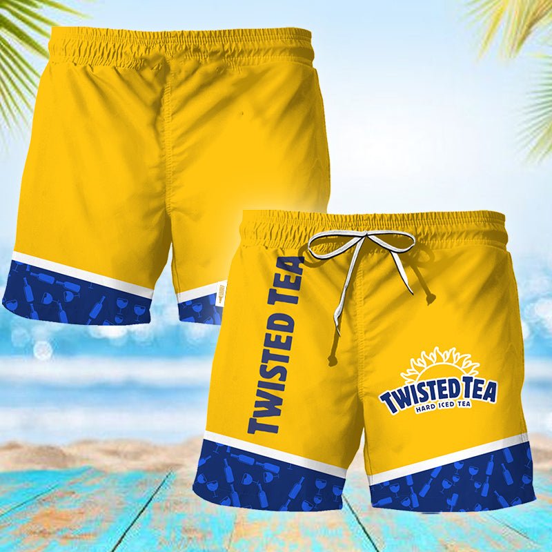 Twisted Tea Bottle Pattern Swim Trunks - VinoVogue.com