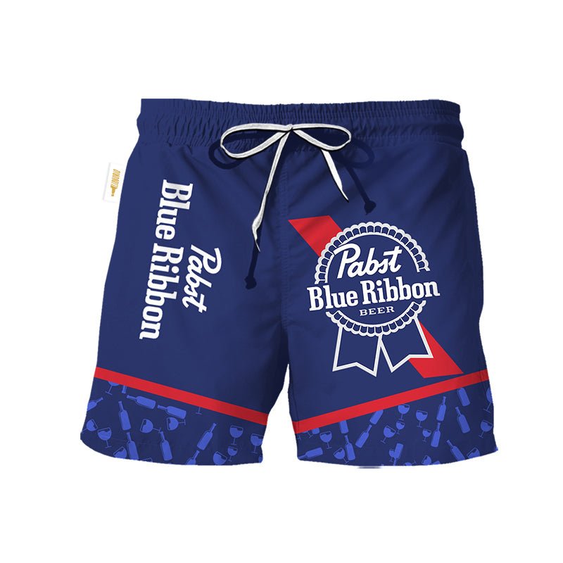 Pabst Blue Ribbon Bottle Pattern Swim Trunks - VinoVogue.com