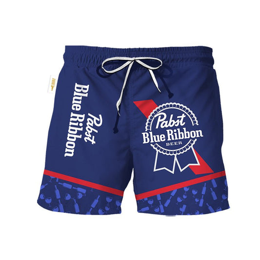 Pabst Blue Ribbon Bottle Pattern Swim Trunks - VinoVogue.com