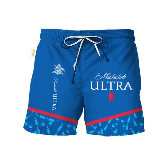 Michelob Ultra Bottle Pattern Swim Trunks - VinoVogue.com