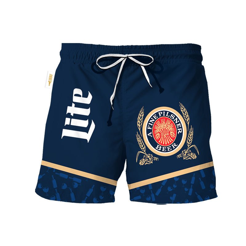 Miller Lite Bottle Pattern Swim Trunks - VinoVogue.com