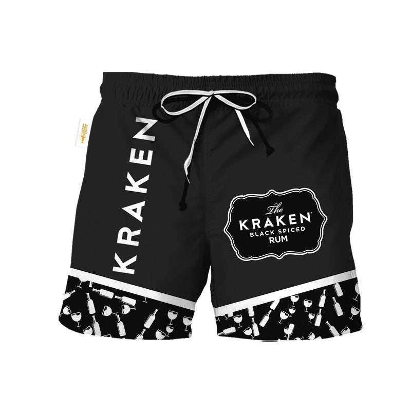 Kraken Rum Bottle Pattern Swim Trunks - VinoVogue.com