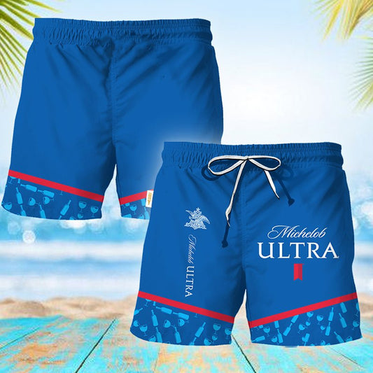 Michelob Ultra Bottle Pattern Swim Trunks - VinoVogue.com