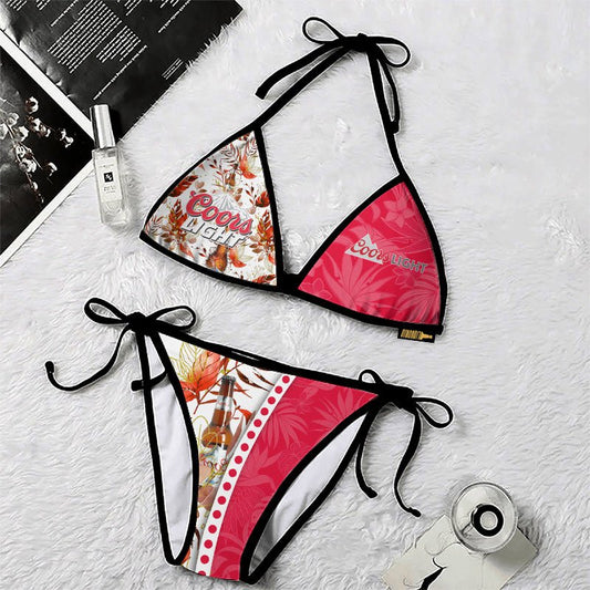 Coors Light Pink Flower Triangle Beach Bikini - VinoVogue.com