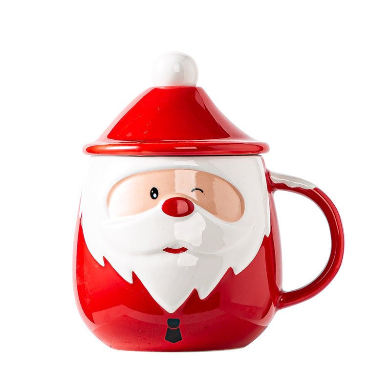 Santa Claus Ceramic Mugs Milk Coffee Cups With Lids Spoons - VinoVogue.com