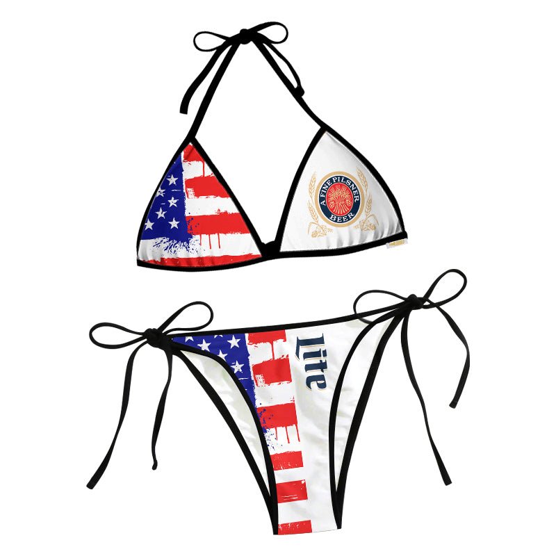 Miller Lite American Flag Triangle Beach Bikini - VinoVogue.com