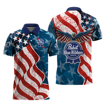 Pabst Blue Ribbon American Eagle Flag Polo Shirt - VinoVogue.com