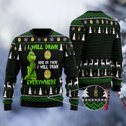Ballantine Grinch Will Drink Everywhere Ugly Sweater - VinoVogue.com