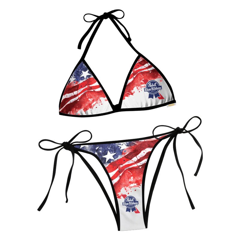 Pabst Blue Ribbon Blur American Flag Triangle Beach Bikini - VinoVogue.com