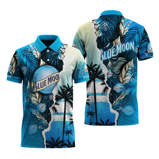 Blue Moon Tropical Torn Paper Polo Shirt - VinoVogue.com