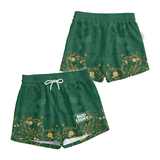 Bud Light St Patrick's Floral Shamrock Women's Casual Shorts - VinoVogue.com