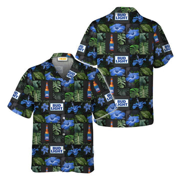 Bud Light Tropical Hibiscus Flower Hawaiian Shirt - VinoVogue.com