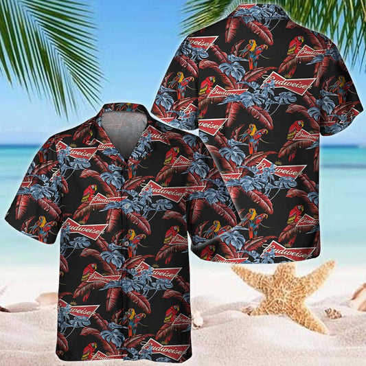 Budweiser Red Parrots Hawaiian Shirt - VinoVogue.com