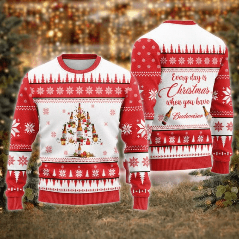 Budweiser Christmas Tree Ugly Sweater - VinoVogue.com