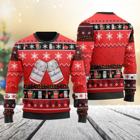 Budweiser Snowflakes Ugly Sweater - VinoVogue.com