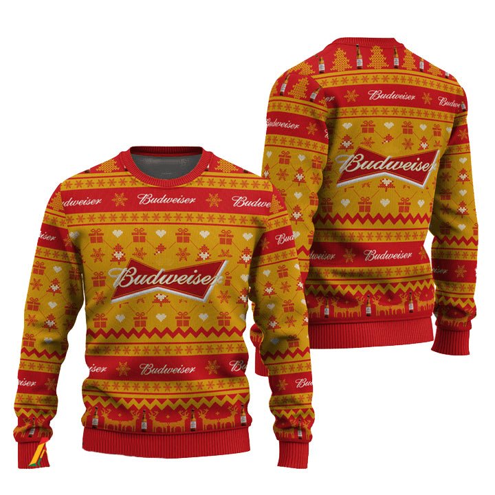 Budweiser Snowing Christmas Ugly Sweater - VinoVogue.com