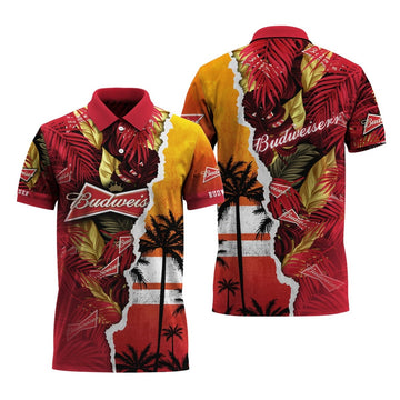 Budweiser Tropical Torn Paper Polo Shirt - VinoVogue.com