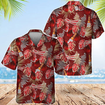 Budweiser Palm Leaves Print Hawaiian Shirt - VinoVogue.com