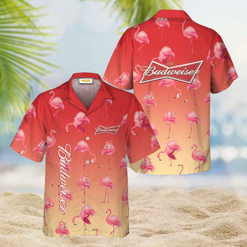 Budweiser Flamingo Hawaiian Shirt And Shorts Set - VinoVogue.com