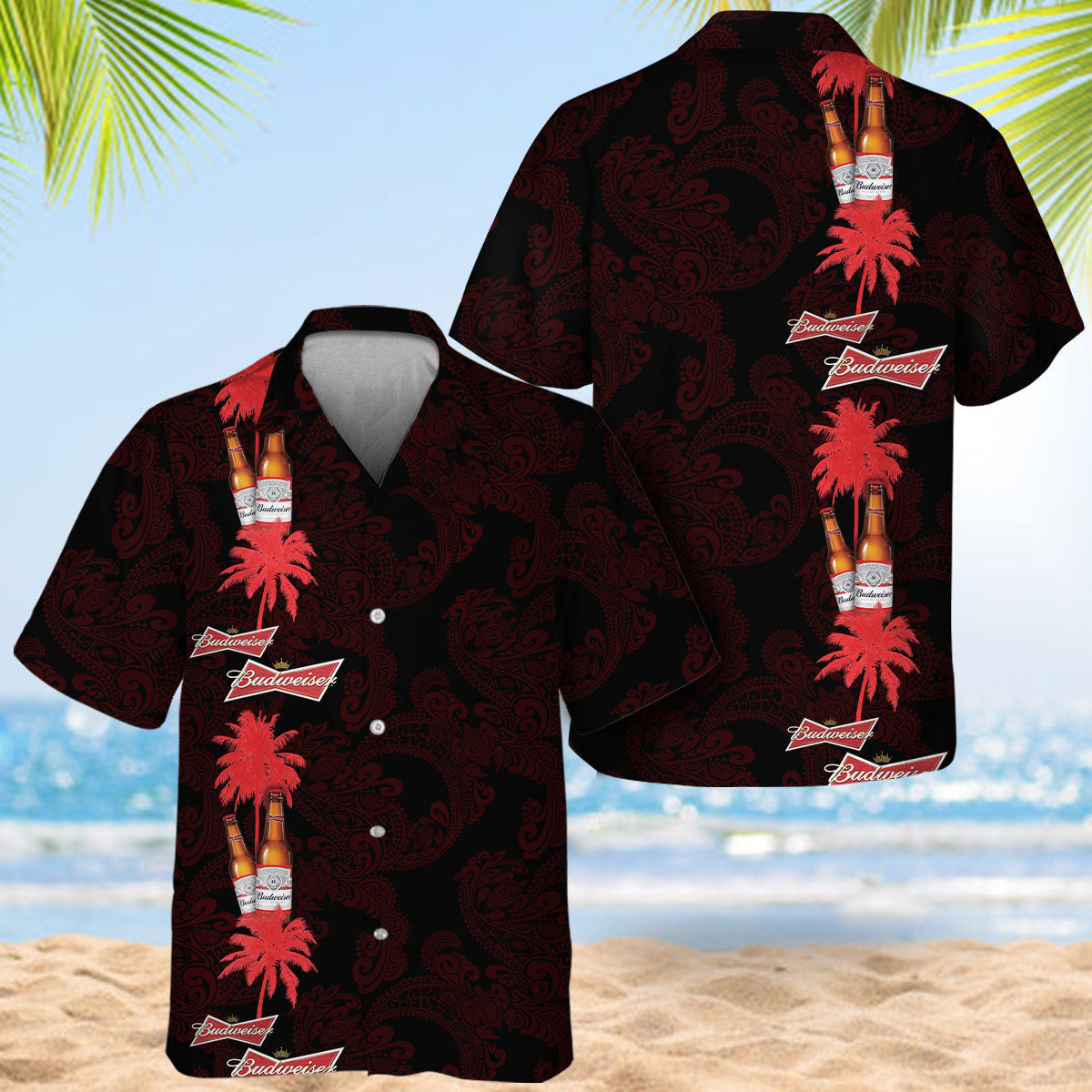 Budweiser Coconut Tree Pattern Hawaiian Shirt