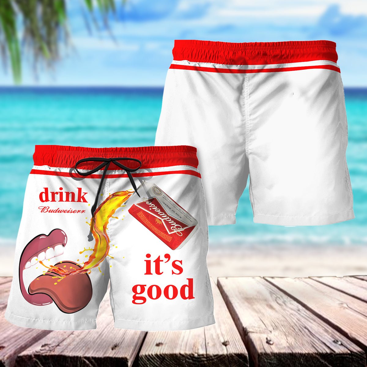 Drink Budweiser It's Good Swim Trunks - VinoVogue.com