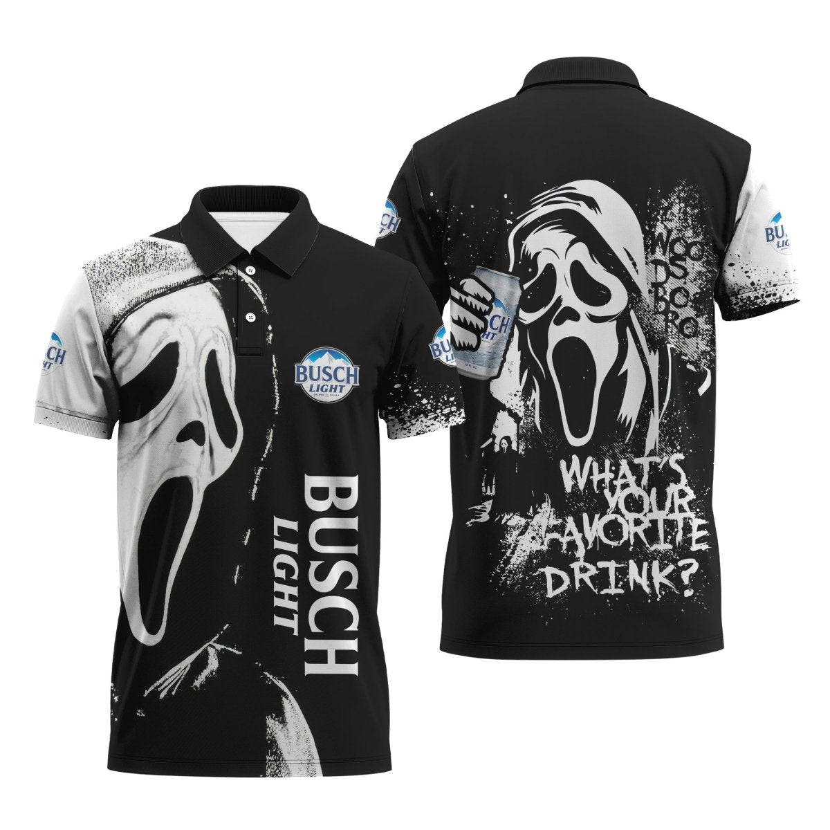 Busch Light Ghostface Scream Polo Shirt - VinoVogue.com