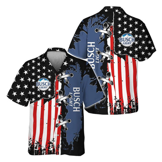 Busch Light Patriotic Grunge Flag Hawaiian Shirt - VinoVogue.com