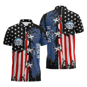 Busch Light Patriotic Grunge Flag Polo Shirt - VinoVogue.com